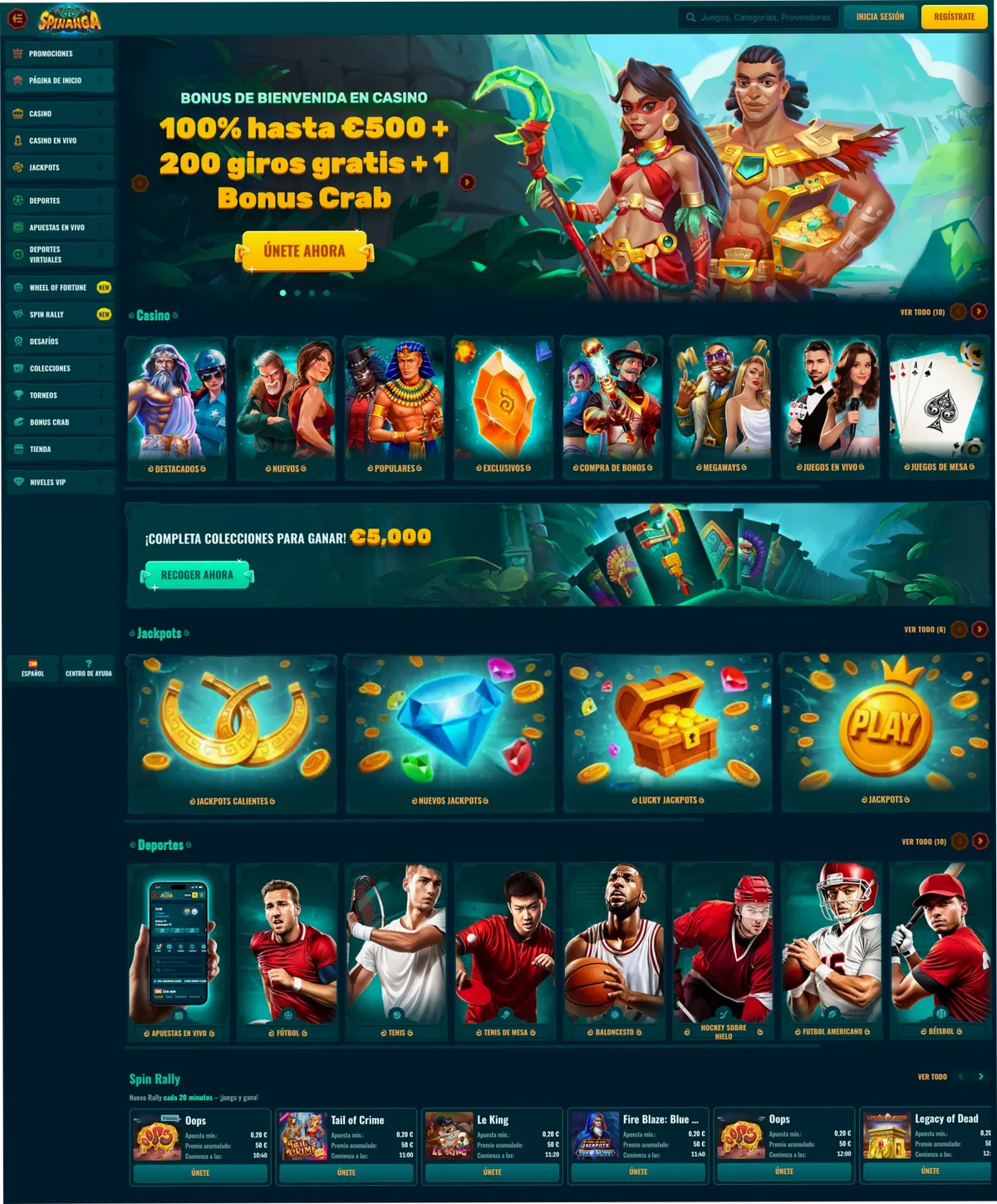 Spinanga Casino - vista de escritorio